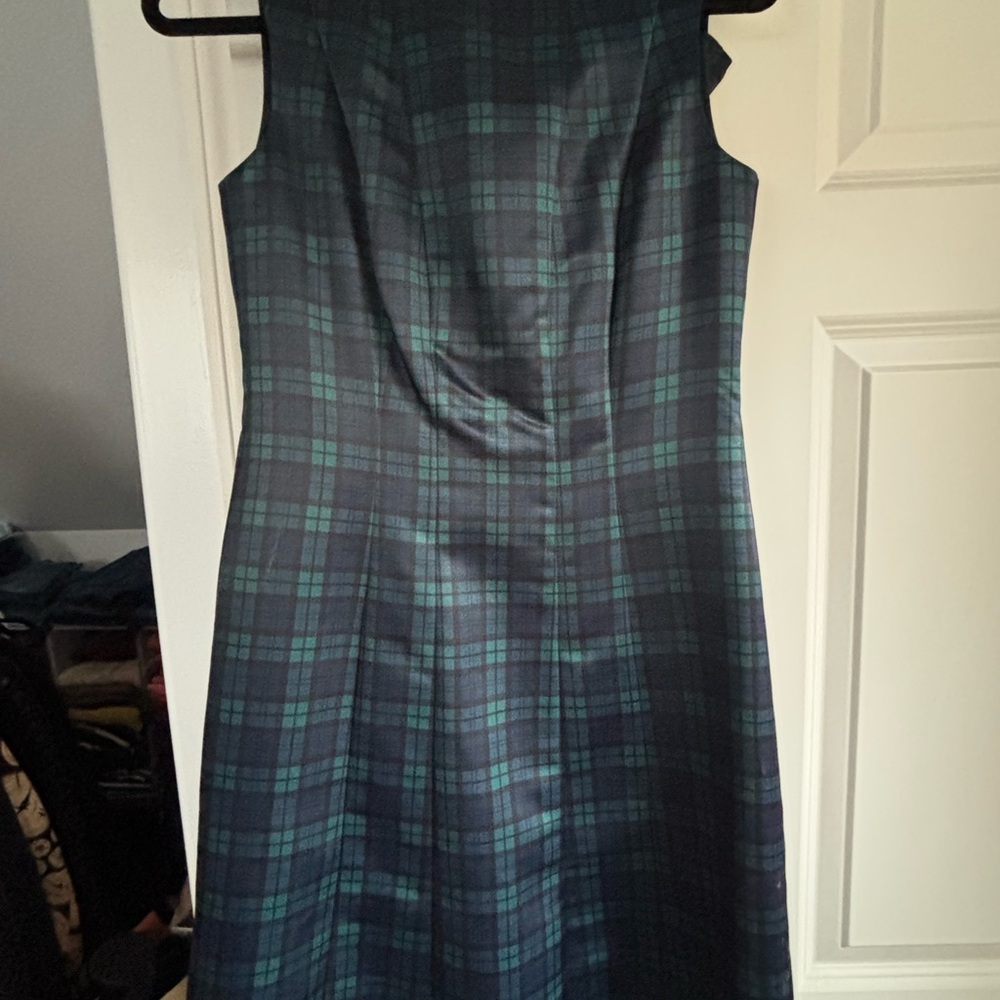 Brooks Brothers Navy and Green Plaid Midi Dress